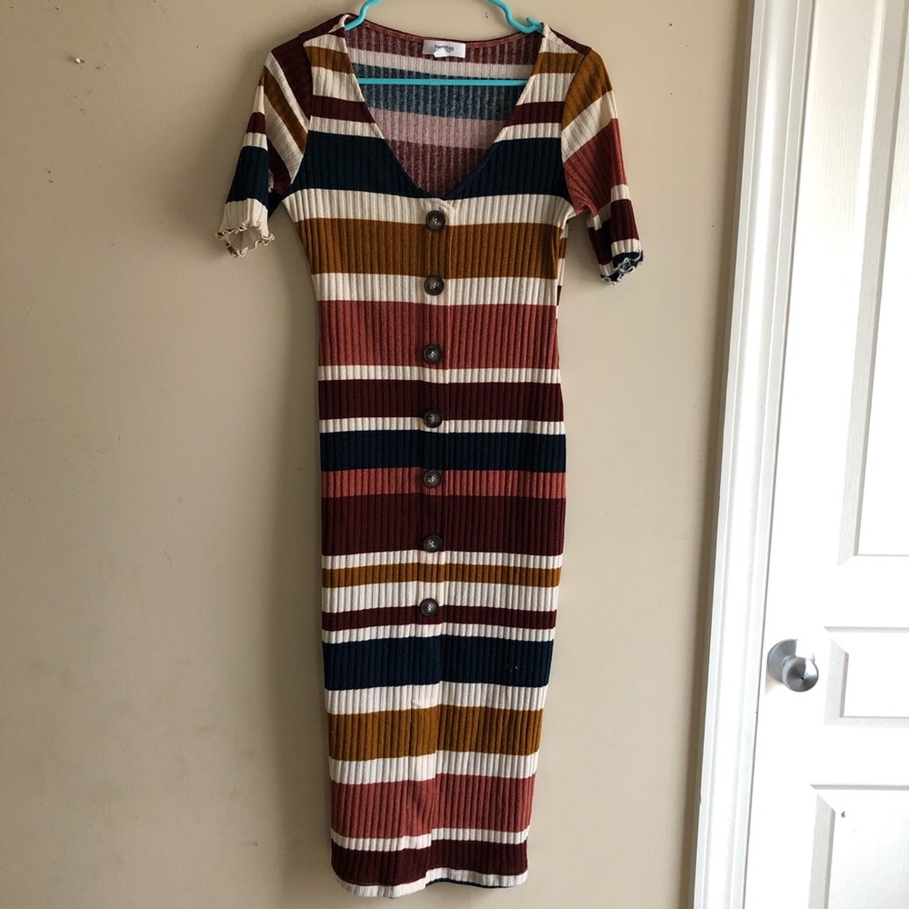 Multicolored Striped Button Dress